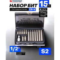 Набор бит HEX с битодержателем (15 шт; 1/2") Forsage F-4155/C/(27198)