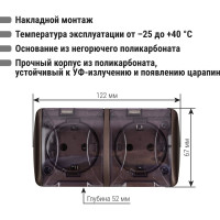 Двойная розетка TDM ELECTRIC 2П+3 открытой установки IP54 16А с прозрачной крышкой шоколад "Селигер" SQ1818-0209