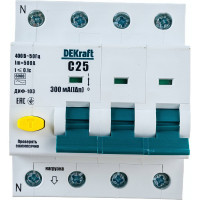 Дифференциальный автомат Dekraft АВДТ 3Р+N 25А 300мА AC С ДИФ-103 6кА 16222DEK