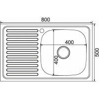 Мойка mixline 50х80х18 см, 0.8, правый выпуск 3 1/2, с сифоном 528178