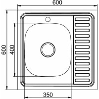 Мойка mixline 60х60х16 см, 0.6, левый выпуск 3 1/2, с сифоном 528014