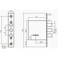Врезной замок BORDER 70901-ЗВ8-8Д/15 10119