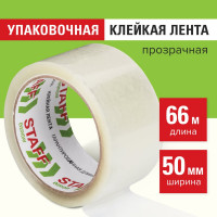 Клейкая лента STAFF упаковочная, 50 мм x 66 м, прозрачная, толщина 40 микрон 440082