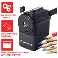 Механическая точилка BRAUBERG JET металлический механизм, черный корпус 229566