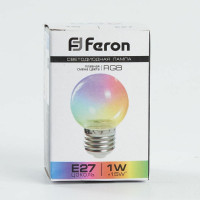 Светодиодная лампа FERON для белт лайта LB-37 Шарик прозрачный E27 1W RGB плавная смена цвета 38132