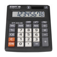 Настольный калькулятор STAFF PLUS STF-222, компактный 138x103мм, 8 разрядов, двойное питание, 250418