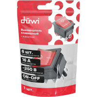 Клавишный выключатель duwi красный с подсветкой 6 контактов, 250В, 16А, ВКЛ-ВКЛ тип RWB-506, SC-767 26841 3