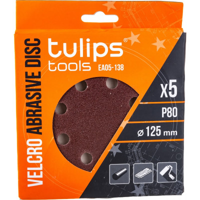 Tulips tools Диск шлифовальный с липучкой , 125 мм, Р80, 5 шт EA05-138