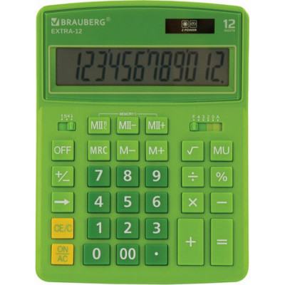 BRAUBERG Калькулятор настольный EXTRA-12-DG 206x155мм, 12 разрядов, дв.питание, ЗЕЛЕНЫЙ, 250483