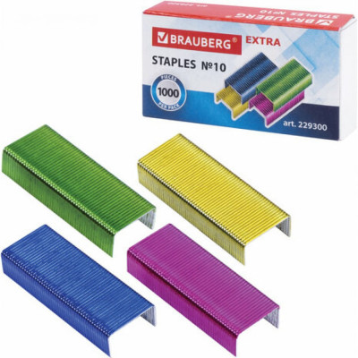 BRAUBERG Скобы для степлера цветные №10, 1000 штук, EXTRA, до 20 листов, 229300