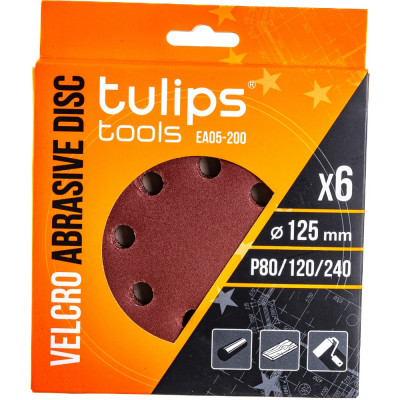 Tulips tools Диск шлифовальный с липучкой, 125 мм, P 80/120/240, 6 шт EA05-200