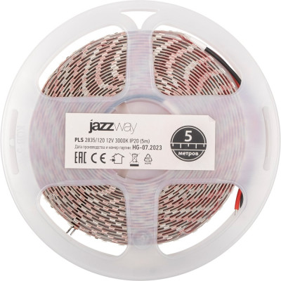 Jazzway Лента светодиодная PLS 2835/120-12V 12Вт/м 3000К теплый белый IP20 (упаковка 5м) 2859075