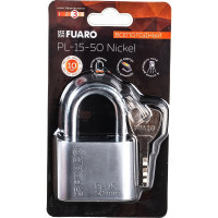 Навесной замок Fuaro PL-15-50 Nickel диск. 4 кл., блистер 42285