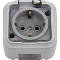 Розетка Bylectrica 1-местная ОУ с заз.конт. IP54, с прозрачной крышкой, серия ПРАЛЕСКА АКВА, серый РА16-297 (02)