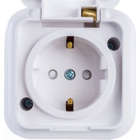 Розетка Bylectrica 1-местная ОУ с заз.конт. со шторкой IP54, серия ПРАЛЕСКА АКВА, белый, РА16-097