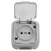 Розетка Bylectrica 1-местная ОУ P54, с прозрачной крышкой, серия ПРАЛЕСКА АКВА, серый, РА16-296 02