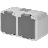 Розетка Bylectrica 2-местная ОУ с заз.конт. IP54, серия ПРАЛЕСКА АКВА, серый, РА16-303 03 РА16-303 (03)