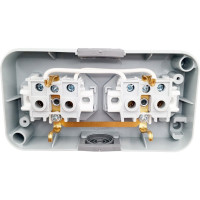 Розетка Bylectrica 2-местная ОУ с заз.конт. IP54, с прозрачной крышкой, серия ПРАЛЕСКА АКВА, серый, РА16-303 (02)