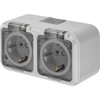 Розетка Bylectrica 2-местная ОУ с заз.конт. IP54, с прозрачной крышкой, серия ПРАЛЕСКА АКВА, серый, РА16-303 (02)