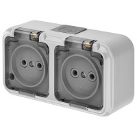 Розетка Bylectrica 2-местная ОУ IP54, с прозрачной крышкой, серия ПРАЛЕСКА АКВА, серый, РА16-302 02