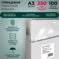 Плёнка для ламинирования ГЕЛЕОС А3, 250 мкм, 100 шт, 303х426мм, глянцевая, LPA3-250