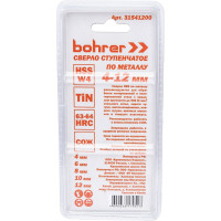 Сверло ступенчатое по металлу (4/6/8/10/12 мм; HSS W4 TiN) BOHRER 31541200