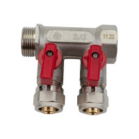 Универсальный коллектор для МП труб с шаровыми кранами и евроконусом AQUALINK вн-нар 3/4, 16x2 арт. 3933