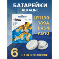 Батарея Mirex, щелочная AG10 / LR1130 1,5V 6 шт ecopack 23702-LR1130-E6