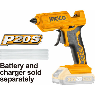 Аккумуляторный клеевой пистолет INGCO 20В Li-Ion CGGLI2001
