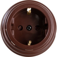 Розетка Bylectrica РА16-0206 1-местная с заз. контактом, со шторками 16А ОУ, серия РЕТРО, коричневый