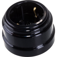 Розетка Bylectrica РА16-0206 1-местная с заз. контактом, со шторками 16А ОУ, серия РЕТРО, черный