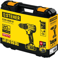 Ударная дрель-шуруповерт STEHER 20В, 2 АКБ 2Ач CDS-200-2