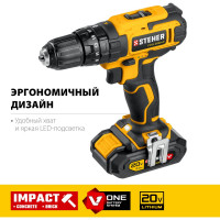 Ударная дрель-шуруповерт STEHER 20В, 2 АКБ 2Ач CDS-200-2