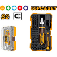 Реверсивная отвертка с набором бит INGCO 55 шт. HKSDB0558