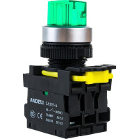 Переключатель ANDELI с подсветкой с фиксацией 1NO 1NC LA115-A5-11XD/G зеленый LED 220В артикул ADL10-203