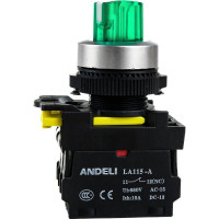 Переключатель ANDELI с подсветкой с фиксацией 1NO 1NC LA115-A5-11XD/G зеленый LED 220В артикул ADL10-203