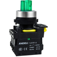 Переключатель ANDELI с подсветкой с фиксацией 1NO 1NC LA115-A5-11XD/G зеленый LED 220В артикул ADL10-203