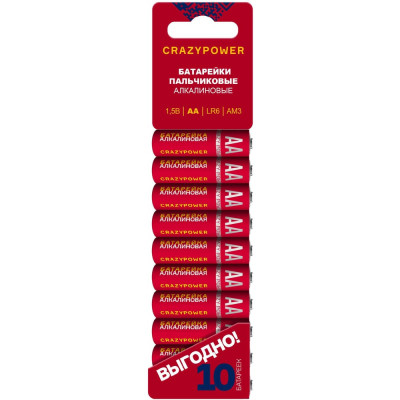 Батарейка элемент питания алкалиновый CRAZYPOWER AA/LR6 1.5В (10 шт. Мини-блистер) 5010154