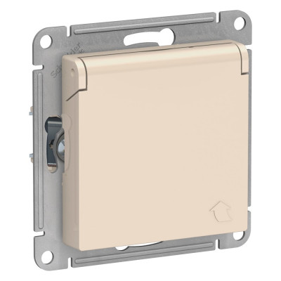 Розетка Systeme Electric AtlasDesign Бежевый с заземлением, со шторками, с крышкой, 16А ATN000246
