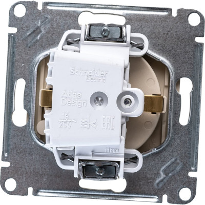 Розетка Systeme Electric AtlasDesign Шампань с заземлением, со шторками, с крышкой, 16А ATN000546