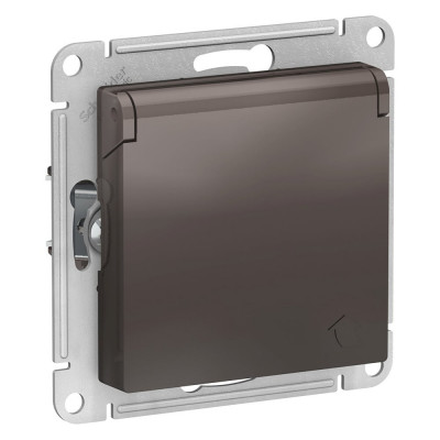 Розетка Systeme Electric AtlasDesign Мокко с заземлением, со шторками, с крышкой, 16А ATN000646