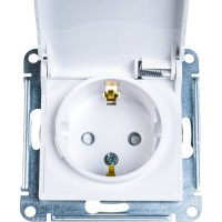 Розетка Systeme Electric AtlasDesign Белый с заземлением со шторками с крышкой, 16А, IP20 ATN000146