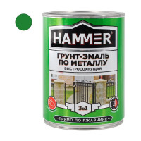 Грунт-эмаль по металлу HAMMER 3в1 б/с зеленая 0,9 кг ЭК000116561