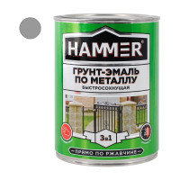 Грунт-эмаль по металлу HAMMER 3в1 б/с св.-серая 0,9 кг ЭК000116554
