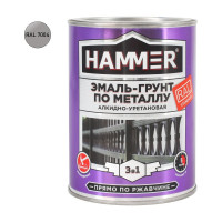 Эмаль-грунт по металлу HAMMER 3в1 АУ п/гл RAL 7004 сигнал. серый 0,9 кг ЭК000133621