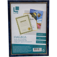 Фоторамка LITE 21х30 А4 пластик синий с позолотой RAMPOZ/Bl