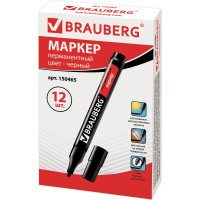 Маркер BRAUBERG перманентный нестираемый Contract ЧЕРНЫЙ кругл. наконечн. 3 мм без клипа 12 шт 150465
