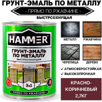 Грунт-эмаль по металлу HAMMER 3в1 б/с кр.-коричневая 2,7 кг ЭК000125867