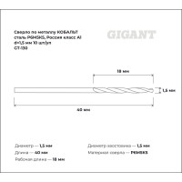 Сверло по металлу КОБАЛЬТ (10 шт; 1.5х18х40 мм; Р6М5К5; класс А1) Gigant GT-130