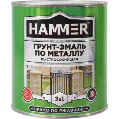 Hammer Грунт-эмаль по металлу 3 в 1 б/с зеленая 2,7 кг / 4 ЭК000125864